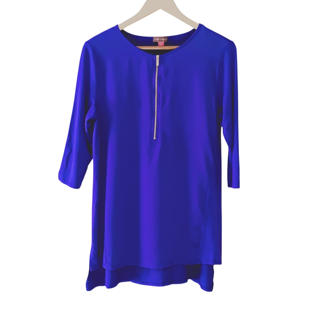 Vince Camuto Royal Blue Zipper Front 3/4 sleeve Blouse Sz S